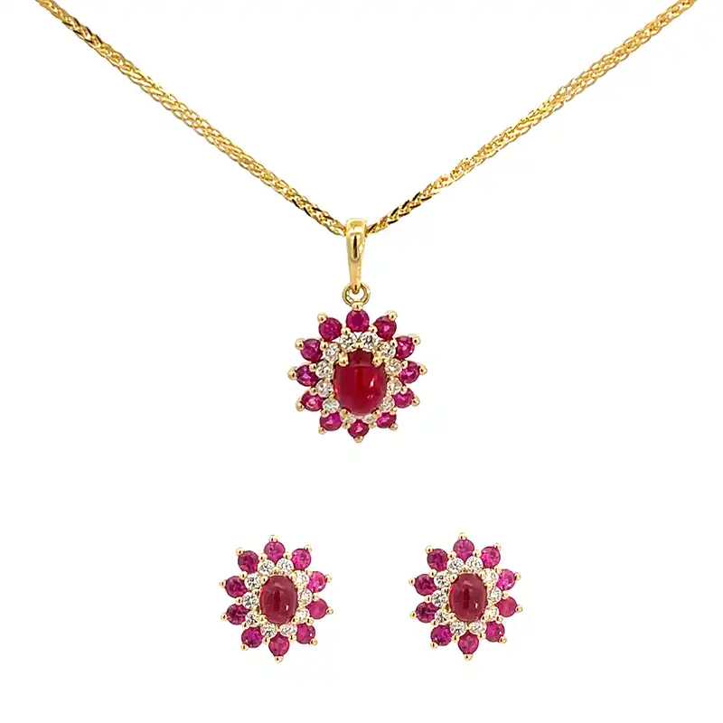 Oval Ruby Pendant Set in Gold and Diamonds